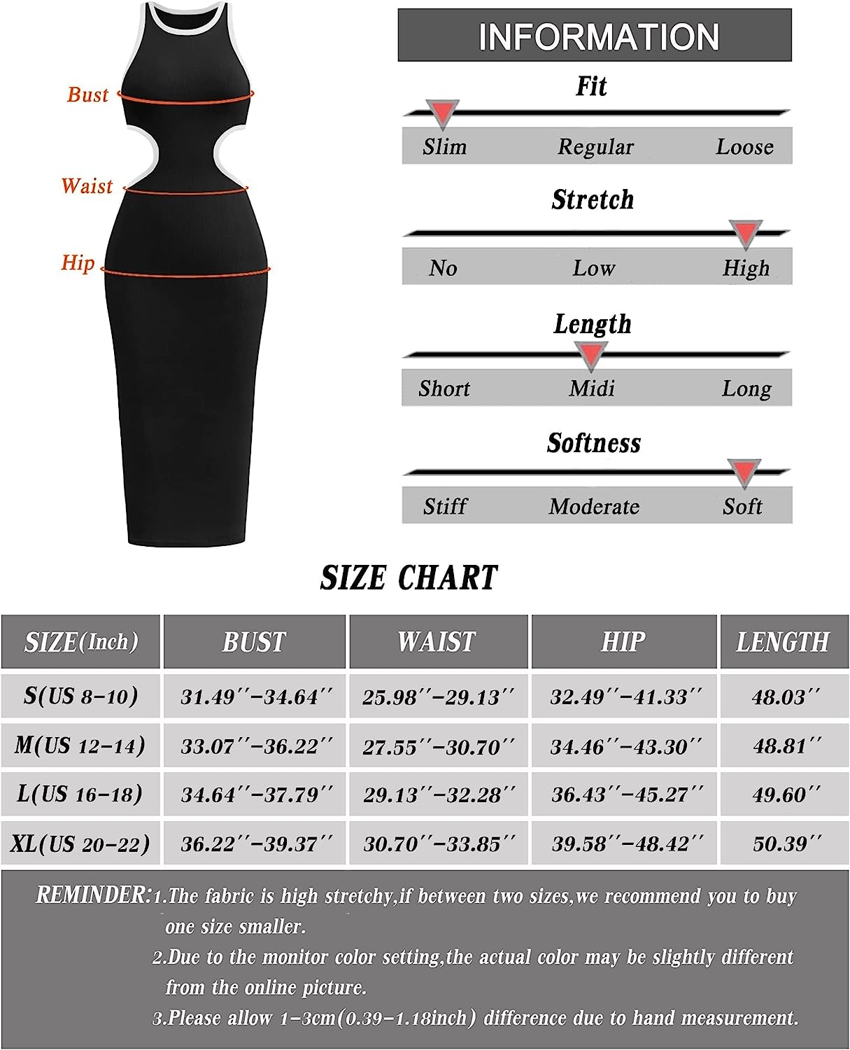 KMOLY Women's Sexy Sleeveless Cut Out Dress Crewneck Bodycon Hollow Backless Knitted Evening Cocktail Party Midi Dresses - Image 6